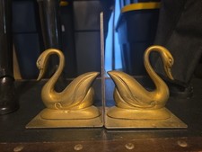 Vintage Brass Swan Bookends Collectors Classi...