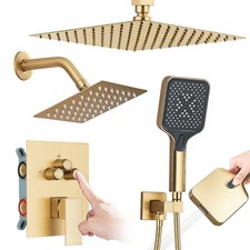 Brushed Gold Shower Faucet Set 10" 6" Dual Shower Head Rainfall Shower Valve Kit