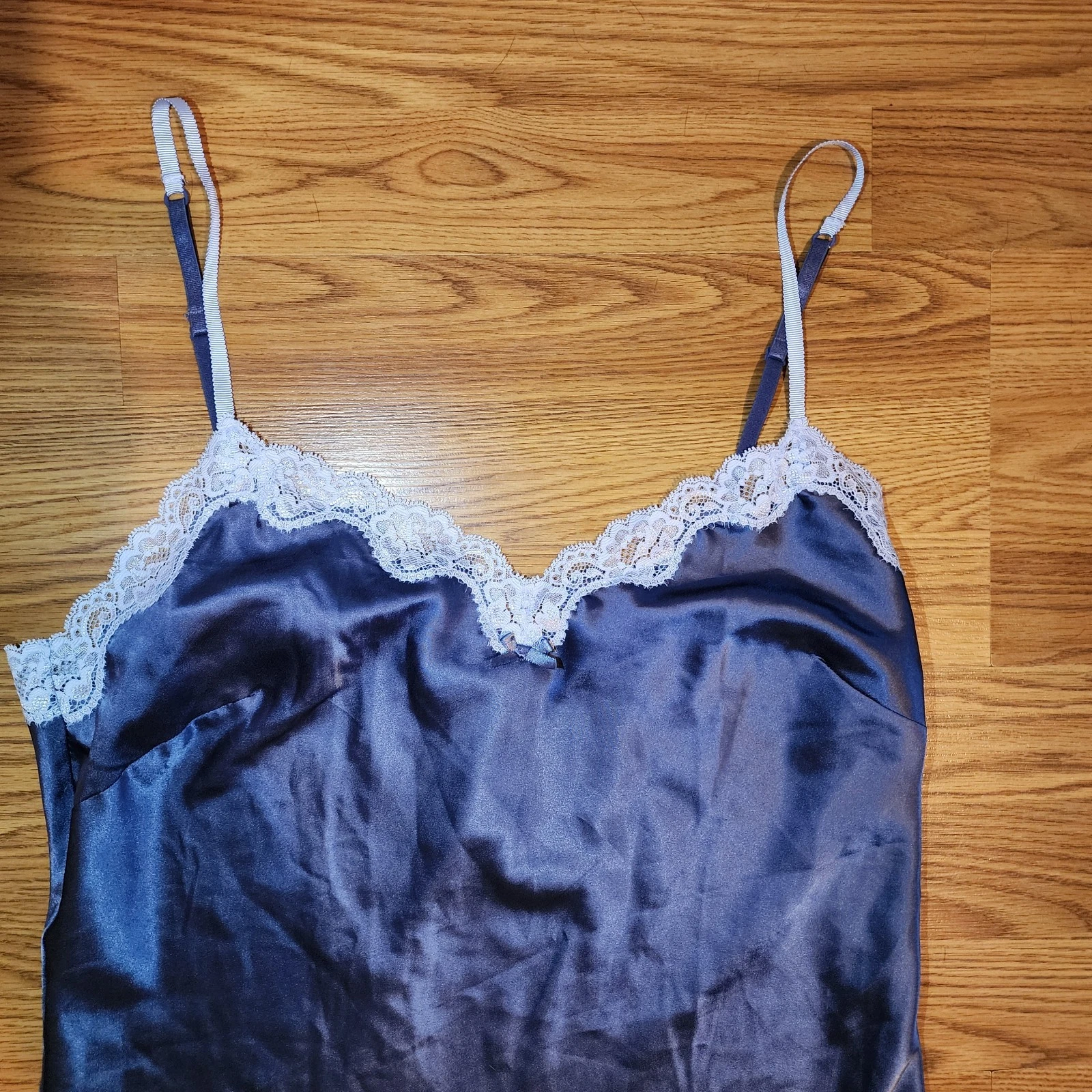 UNDERCOVER Abito Victoria's Secret lucido raso pizzo orlo blu slip grande camicia babydoll
