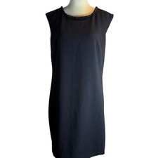 Trina Turk Black Beaded Little Black Dress, Scoop Back Shift, Womens' Size 10