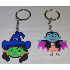 2 Keychain Set Multicolor Halloween Witch Vampire Rubber