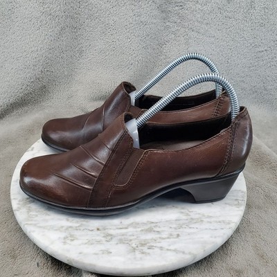 Clarks Shoes Womens 8.5 Brown Leather Partridge Comfort Heeled Loafers *Read*