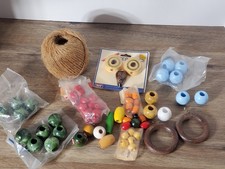 Vintage Macrame Craft Supplies Lot Beads, Cord, Rings, Owl Ceramics