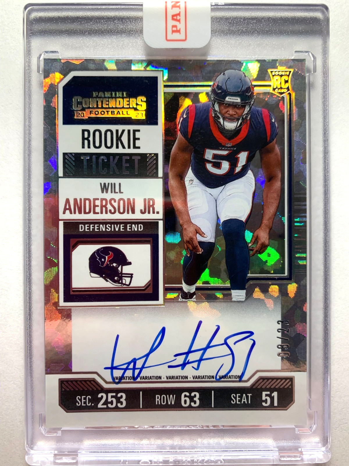 2023 Will Anderson jr Contenders Rookie Ticket CRACKED ICE #/23 Var Auto