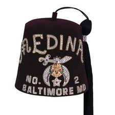 SHRINERS FEZ HAT - MAROON WITH WHITE SPARKLING RHINESTONES