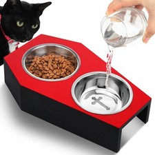 Gothic Cat Food Bowls 5° Raised Elevated Wooden Coffin Cat Bowl for Indoor Ki...