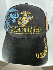 US Marines Logo Collectible Hat Black Red Blue 100 Polyester Militaria