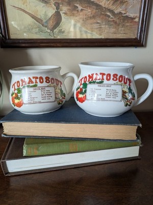 Vintage Painted Tomato Soup Recipe Ceramic Mugs Set of 2 cottage core 
