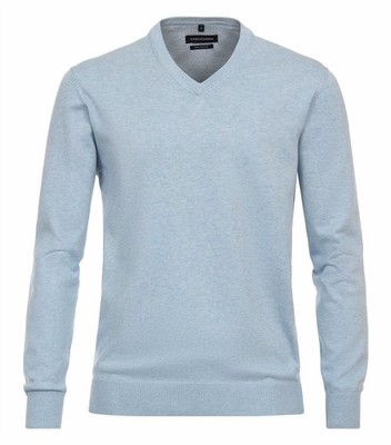 CASAMODA Herren Pullover V-Neck Regular Pima-Baumwolle Hellblau
