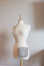 CACH   Y2k Beaded Silver Crossbody Clutch Bag