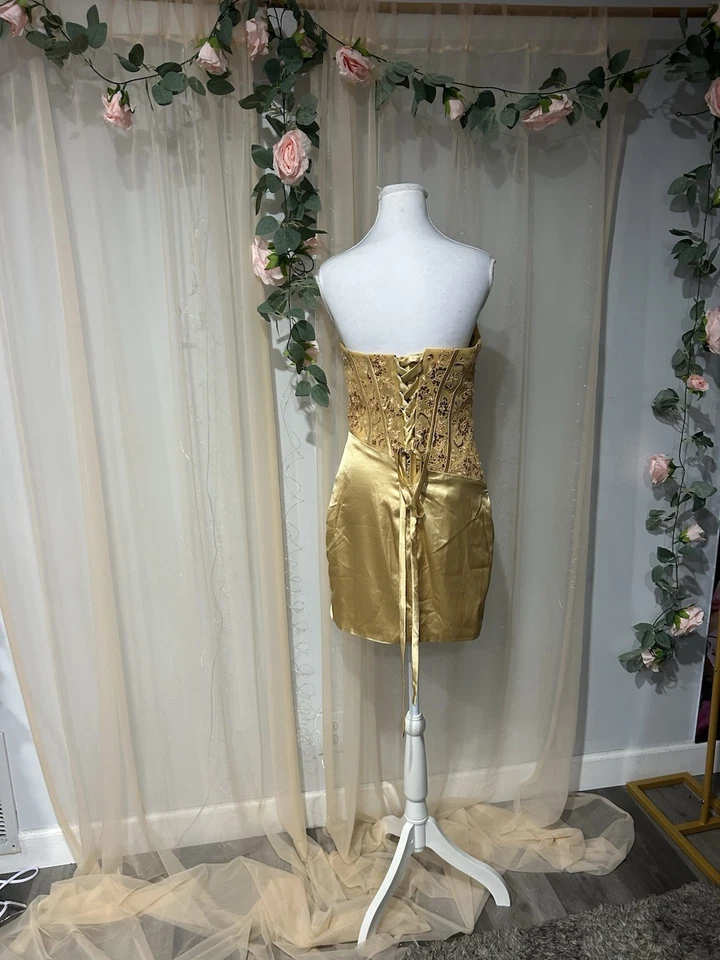 New Mini Gold Dress Satin Bottom & Corset Top Size: 8 medium  - Image 2 of 2