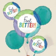 Feel Better! Foil 5 Balloon Bouquet Anagram Blue Green Purple Brand New Sealed