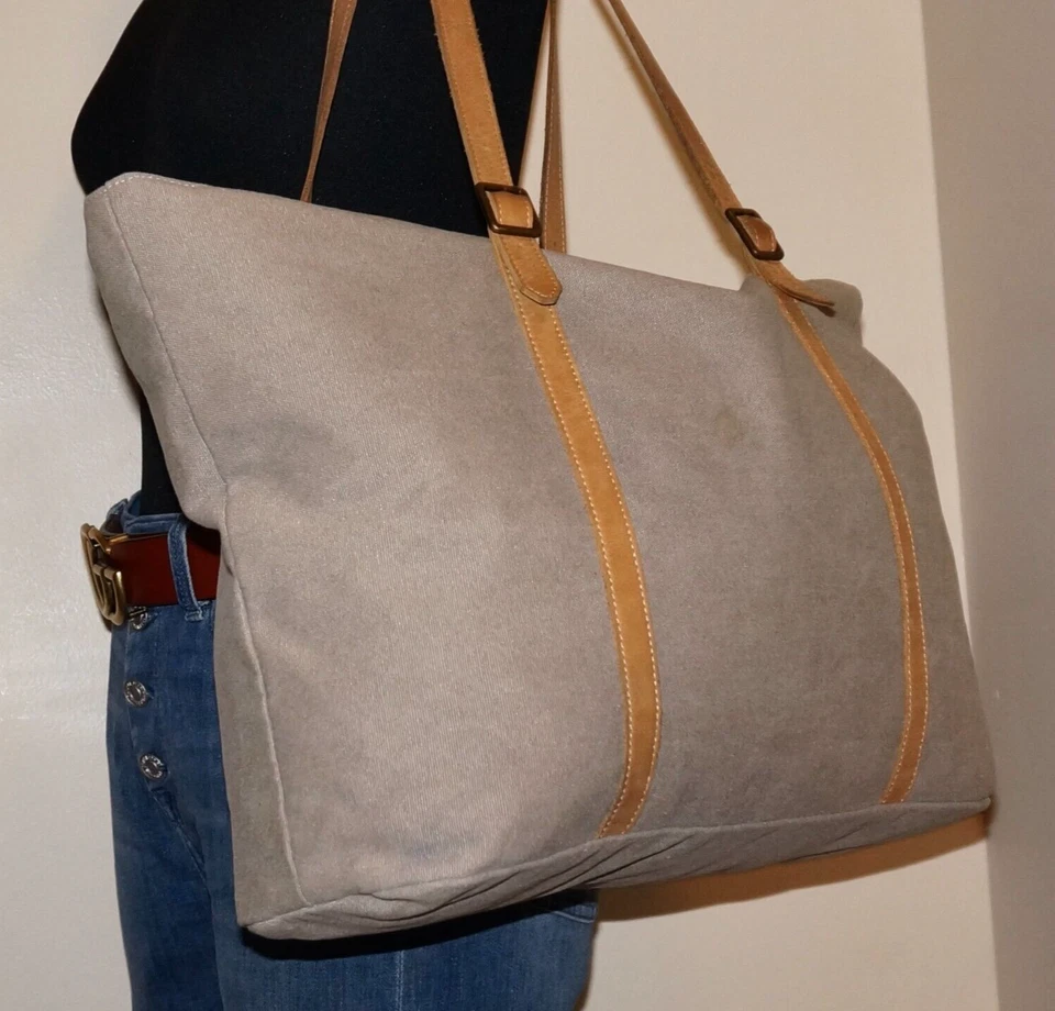 HEARTH & HAND with Magnolia Large Khaki Beige & Tan Canvas Tote Bag *MARKS - Image 2 of 4