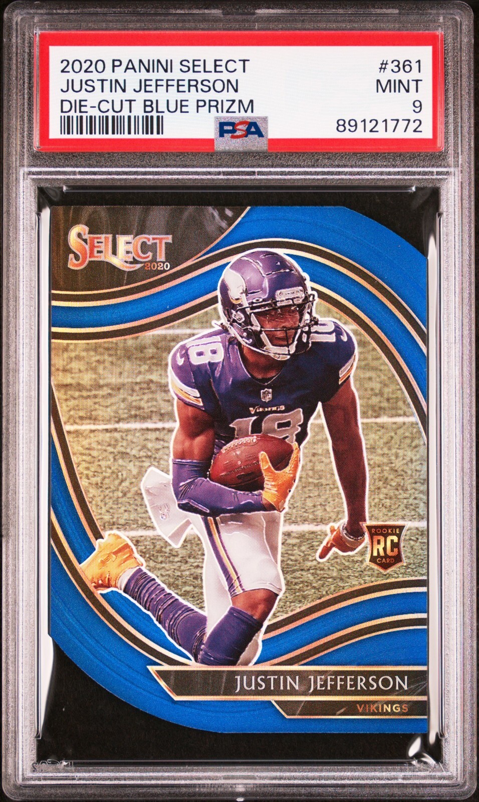Justin Jefferson 2020 Select Blue Prizm Field Level Die-Cut #361 RC Rookie PSA 9