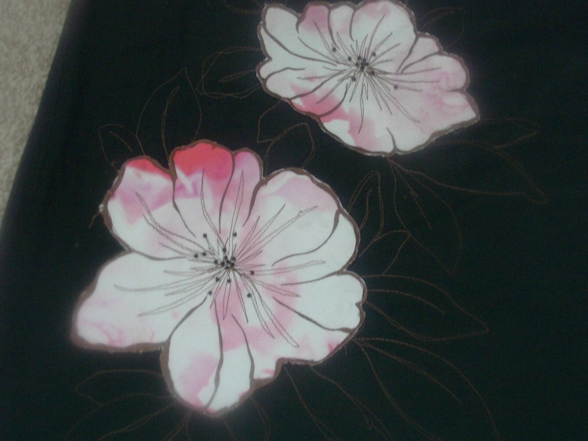 Jupe Noire John Rocha Taille 12 - Motif Fleur Rose, Coton, Longueur Genou, Côté Cravate, Occasion Très Bon état