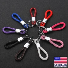 Hand Woven Leather Loop Rope Car Keychain Car 4.5" - 2 / Double / Dual Key Rings