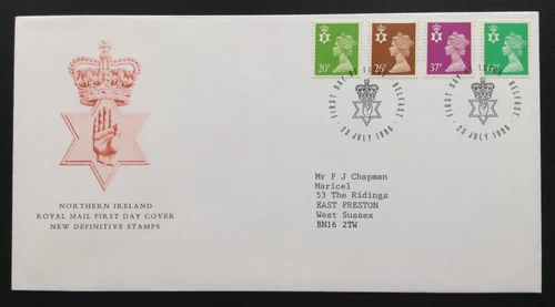 1996 20p 26p 37p 63p N. Ireland Regional Definitives on First Day Cover, Belfast