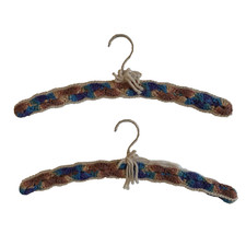 Vtg Hand Made Crocheted Yarn Hangers Set / Pair Purple 1960's-70's Retro Boho