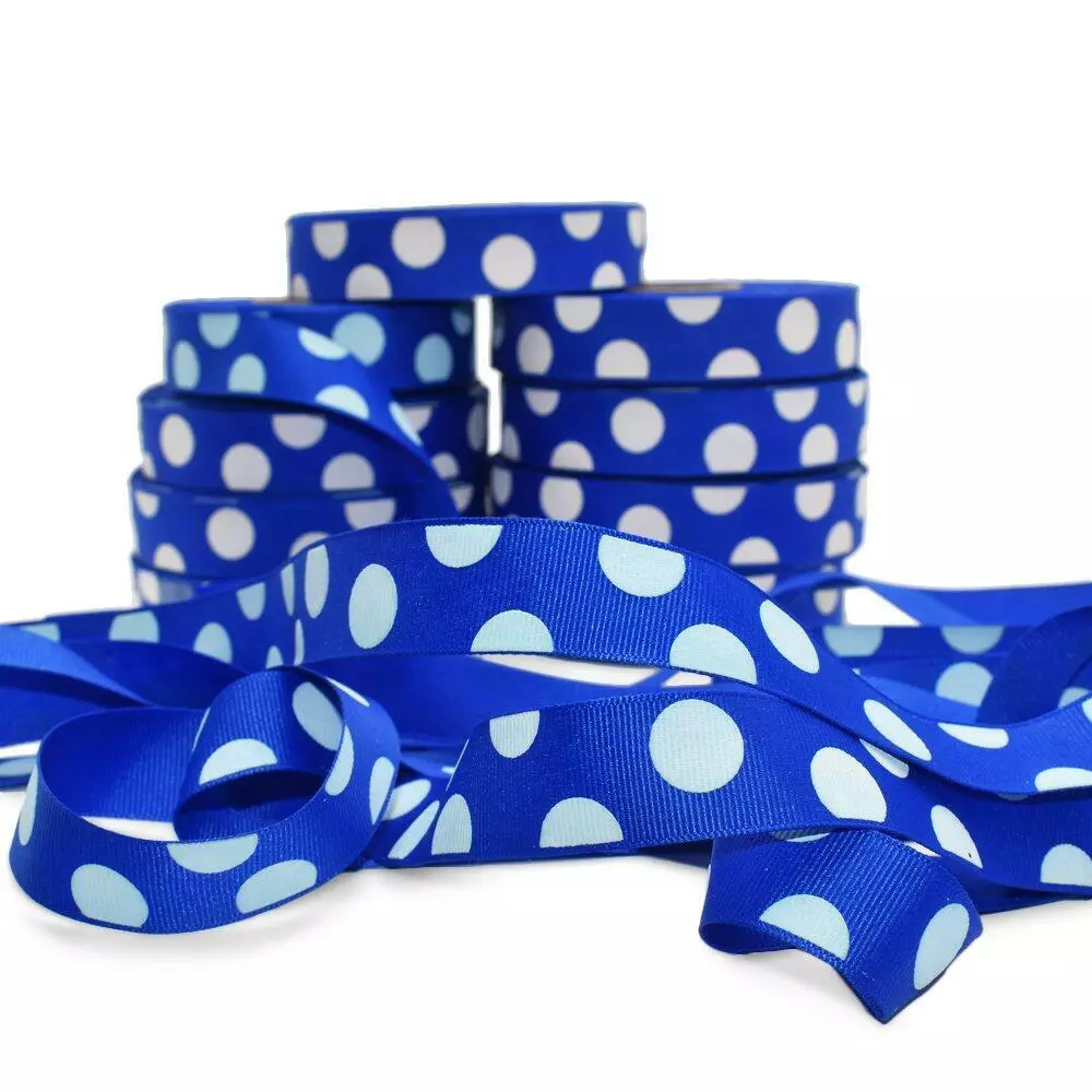 25 Yards FLAWED Royal Blue Polka Dot Grosgrain Ribbon 7 8