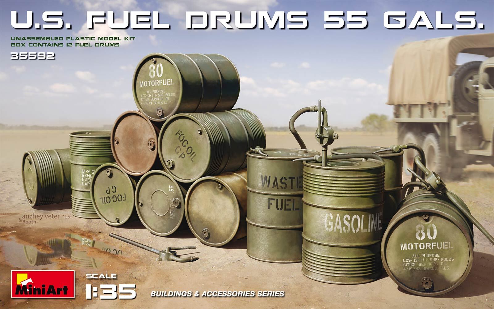 U.S. Fuel Drums (55 Gals.) Diorama 1:35 Plastic Model Kit MINIART