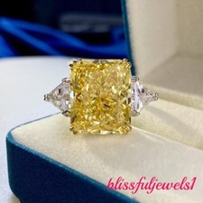 4.41CT Real Citrine Radiant Cut Engagement 3-Stone Ring 14K Two-Tone Gold Finish
