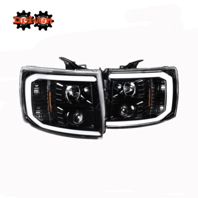07-13 Silverado 1500 2500 3500 Glossy Black Project Headlights w/C-Bar LED DRL