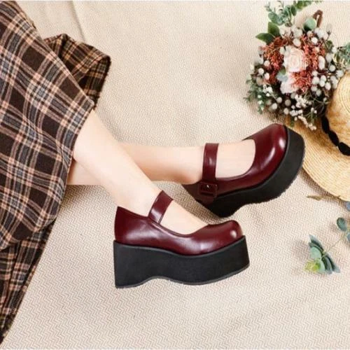 Womens Pu Leather Round Toe Buckle Strap Platform Girls Mary Jane Lolita Shoes - Picture 11 of 15