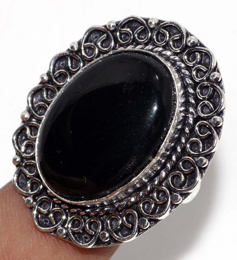 Black Onyx 925 Silver Plated Gemstone Ring US 8 Aesthetic Jewellery JW
