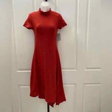 NEW wTag-The Vanity Room Ribbed Mock Asymmetrical Spice Red Dress S