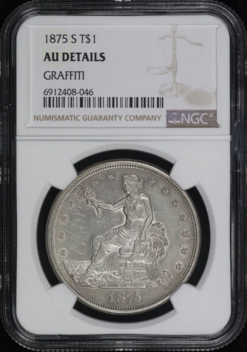 1875-S Trade Dollar NGC AU Details Obverse Graffiti - "Charlie"