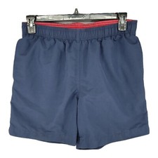 Lands End Mens Swim ShortsTrunks Board Navy Blue Lined Drawstring 32-34
