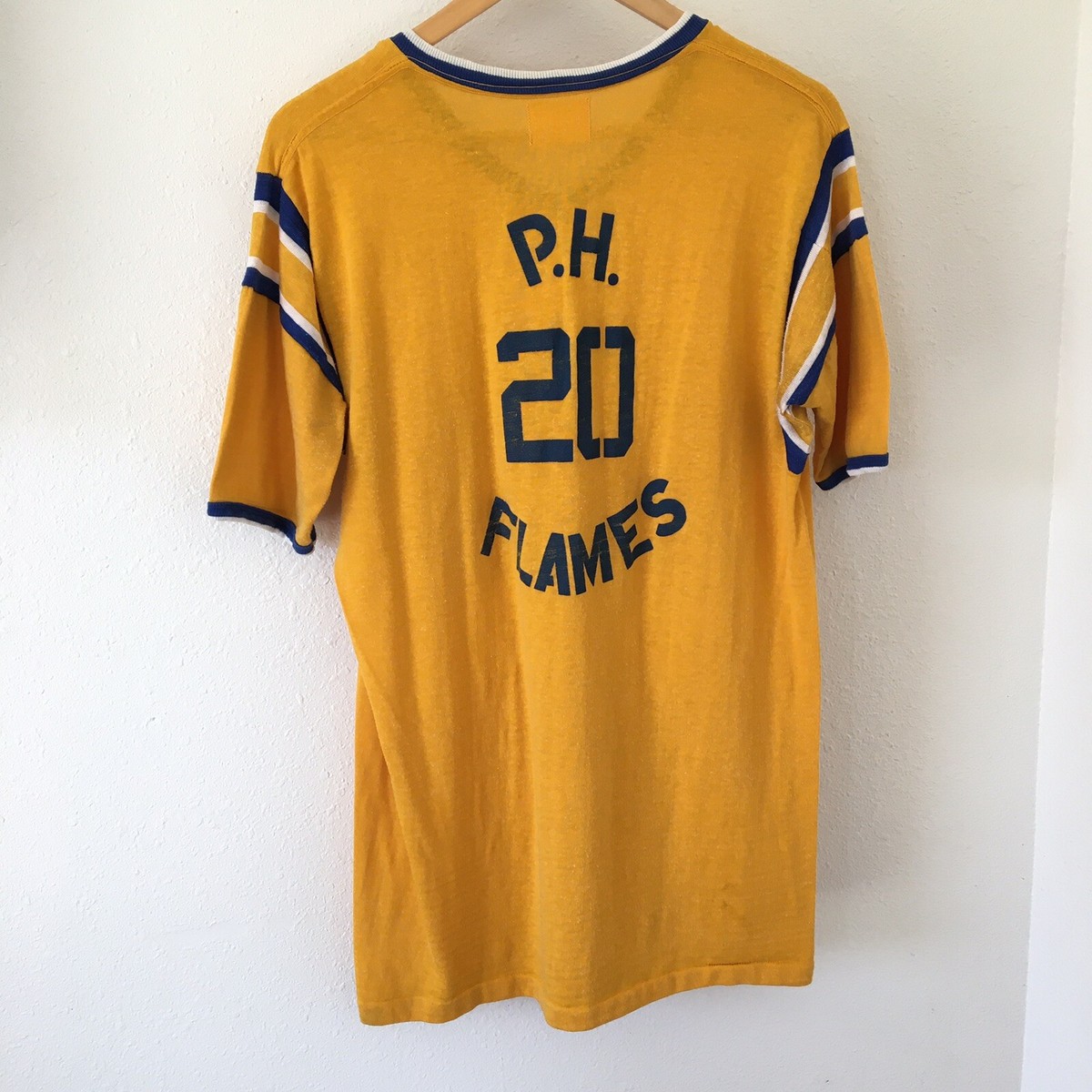 60s Vintage Post Sports Jersey Shirt PH Flames #20 Nylon Cotton XL