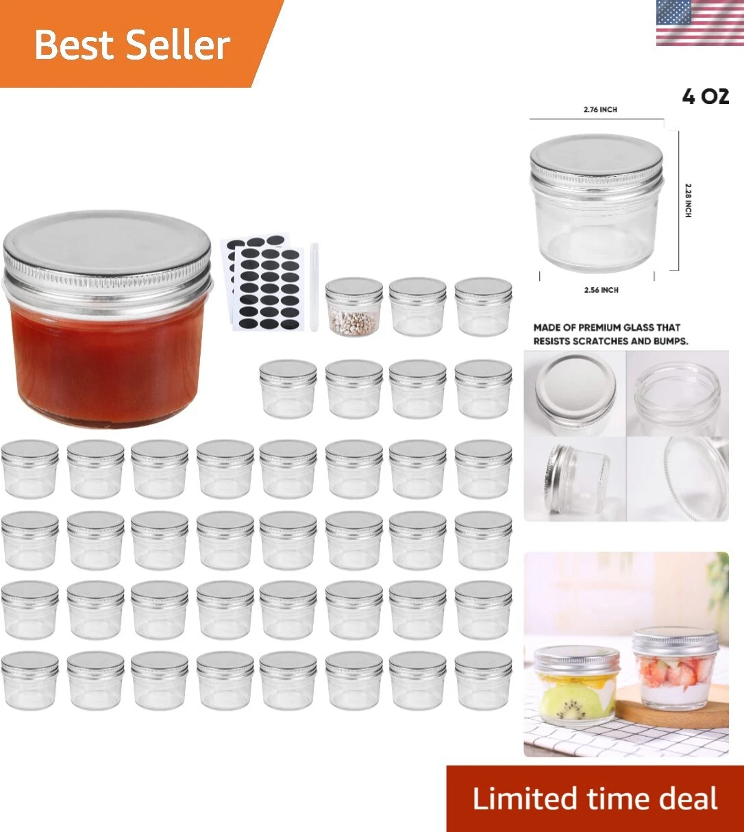 Elegant 4 oz Glass Jars with Magnetic Silver Lids - Set of 40 for Food Preser...