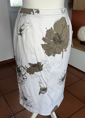 Rock Größe 42/M von Fabiani weiß/khaki Blumen-Muster Neu mit Etikett Lang!