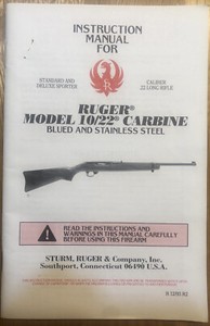 Ruger 10/22 Carbine 1993 Instructional Manual Original.