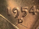 1954 D Lincoln Wheat Cent-"Re-Punched Mint Mark"-(D/D/D)-(WRPM-002)-Gem/BU/Red