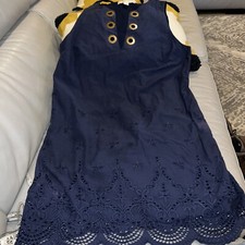 Michael Kors Womens Sz 6 Shift Dress Eyelet Detail Sleeveless Blue