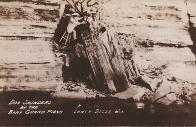 Don Saunders At The Baby Grand Piano Lower Dells WI Vintage Real Photo Post Card