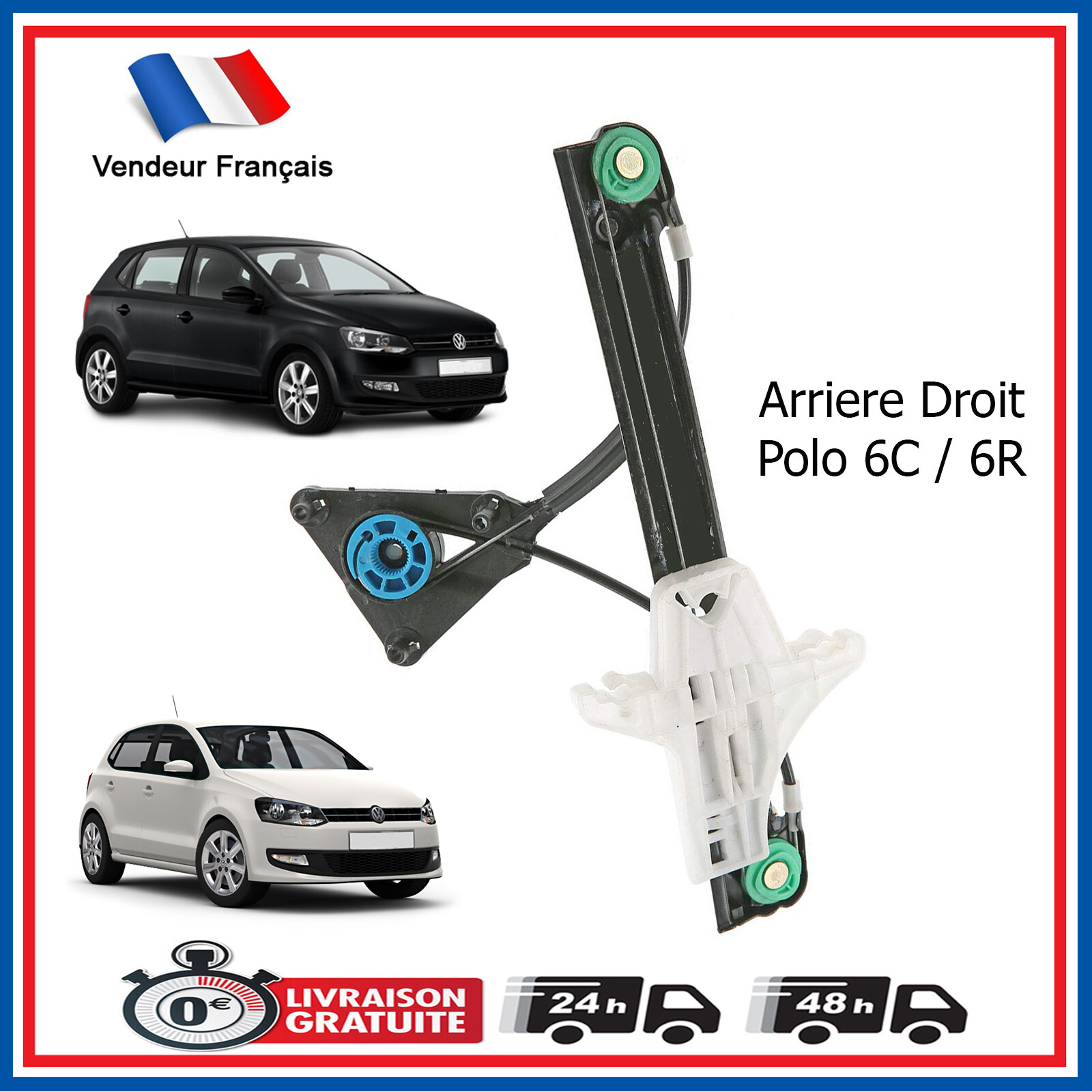 Lève-vitre arrière droit VW Polo 6R de 2009 à 2015 référence OEM 6R4839462C