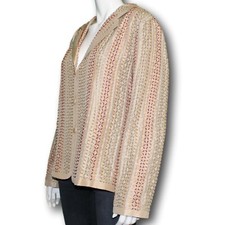 CHICOS Sz 3 NWT Stitch It Tasya Silk Jacket Lt Taupe Embroidery Button Front