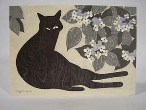 Kiyoshi Saito Postcard Rainy Season, Kamakura - from Cat Series