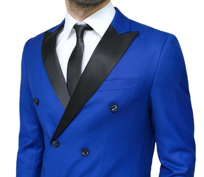 ABITO UOMO RASO BLU CHIARO DOPPIOPETTO COMPLETO SMOKING ELEGANTE CLASS  CERIMONIA | eBay