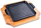 Skillet with Cast Iron Steak Plate Set with wood (Square with stripes, 9 inches) — photo 2