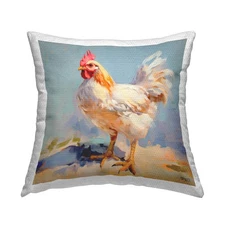 Painterly Country Rooster Design by RB Outdoor Printed Throw Pillow, 18 x 7 x...