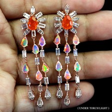 925 Sterling Silver Earrings Pear Orange Fire Opal 7x5mm Fire Opal Gems Jewelry
