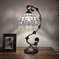 Tiffany Style Table Lamp White Stained Glass Baroque Style LED Bulb 21"H