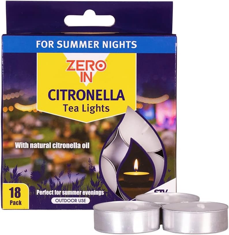 Zero In Citronella Tealights - 18-Pack, Repels Mosquitoes, Natural, For Gardens