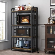 Bakers Rack with Power Outlet ，4-Tier Kitchen Baker's Rack,Microwave Stand wi...