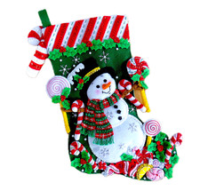 NEW Finished Bucilla Christmas Stocking Candy Snowman Handmade Felt