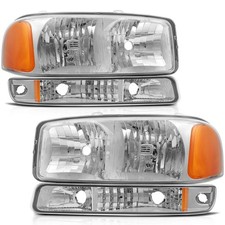 Headlight Assembly Chrome Amber Clear Lens 99-06 GMC Sierra 1500 07 Classic Pair